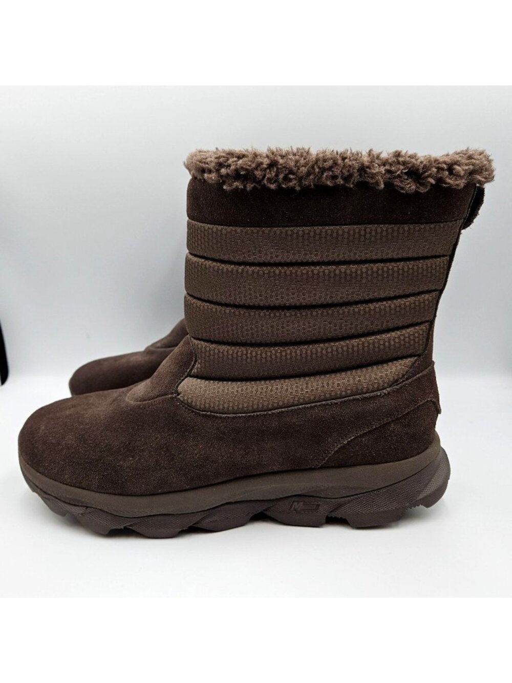 Skechers Boots Womens 11 Brown GoWalk Move Cuddly Suede Faux Fur Mid Calf NWOT
